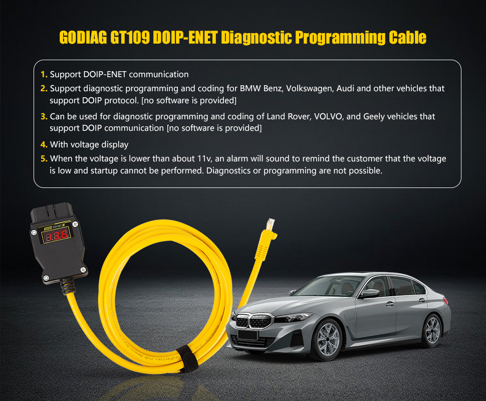 GODIAG GT109 DOIP-ENET с диагностическим программным адаптером для отображения напряжения