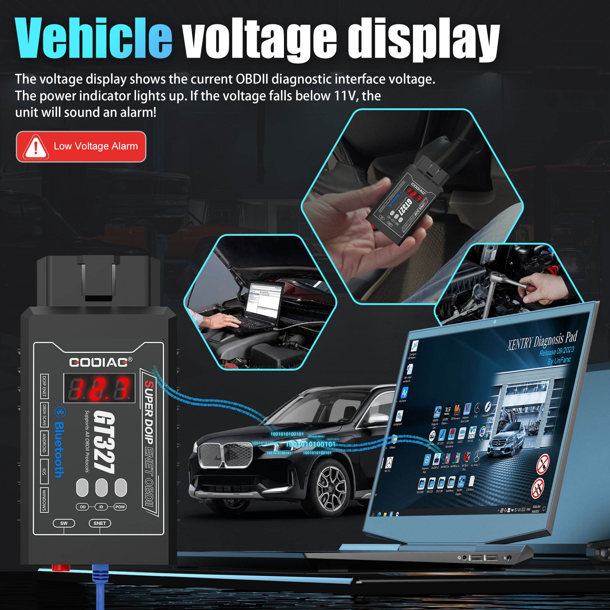 GODIAG GT327 SUPER DOIP ENET ELM327 v1.5 Bluetooth OBD II Scanner for iOS / Android / Windows Support Voltage Display
