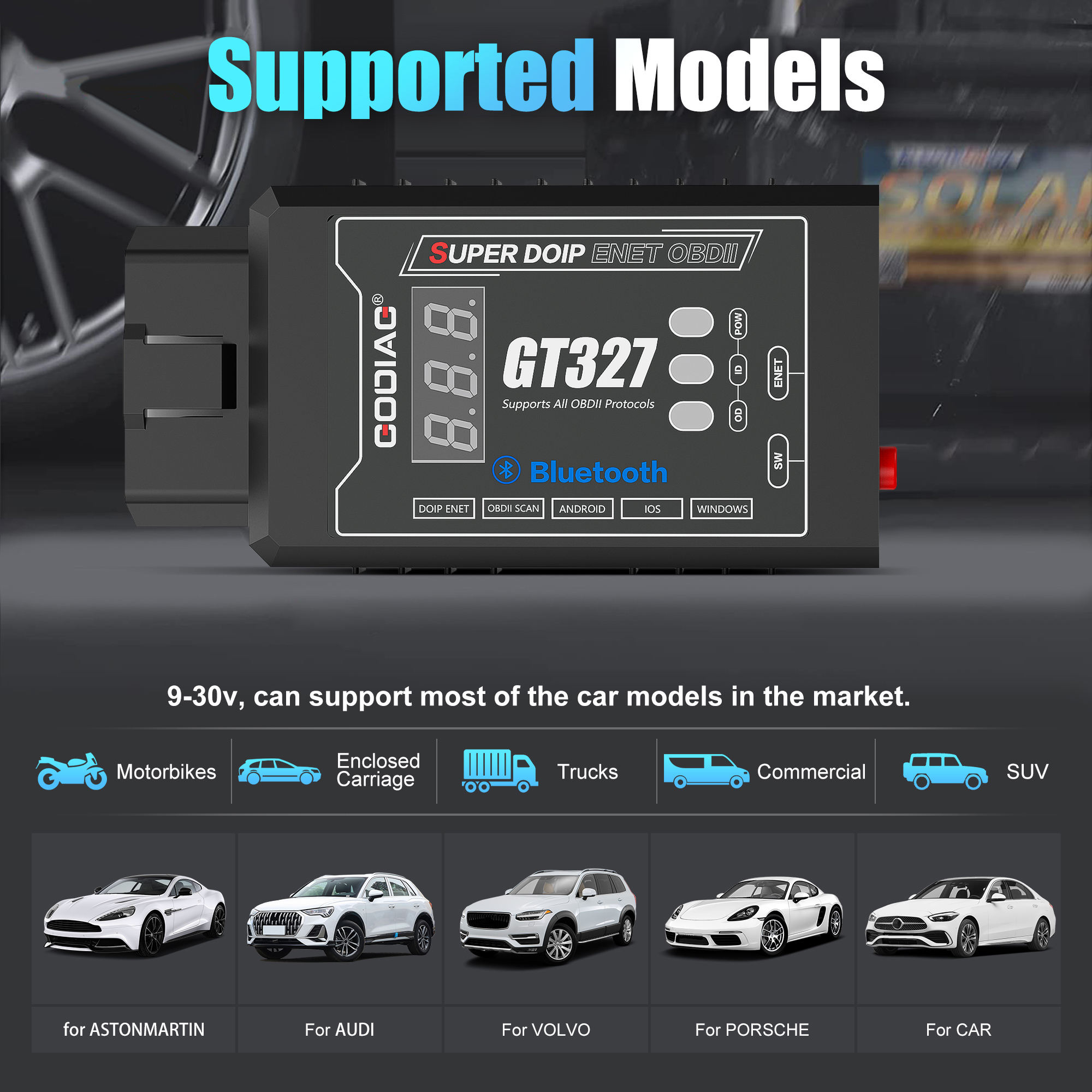 GODIAG GT327 SUPER DOIP ENET ELM327 v1.5 Bluetooth OBD II Scanner for iOS / Android / Windows Support Voltage Display